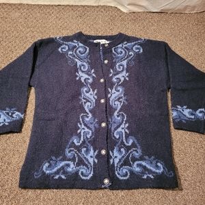 Harley Of Scotland Blue Wool Mix Cardigan Sweater